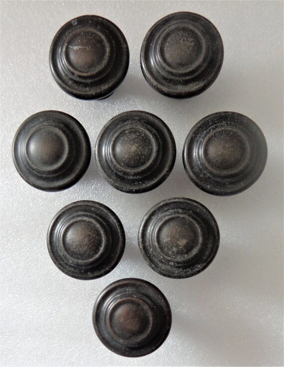 Dark Antique Brass Round Knobs Outline Design Worn Finish 8 Etsy