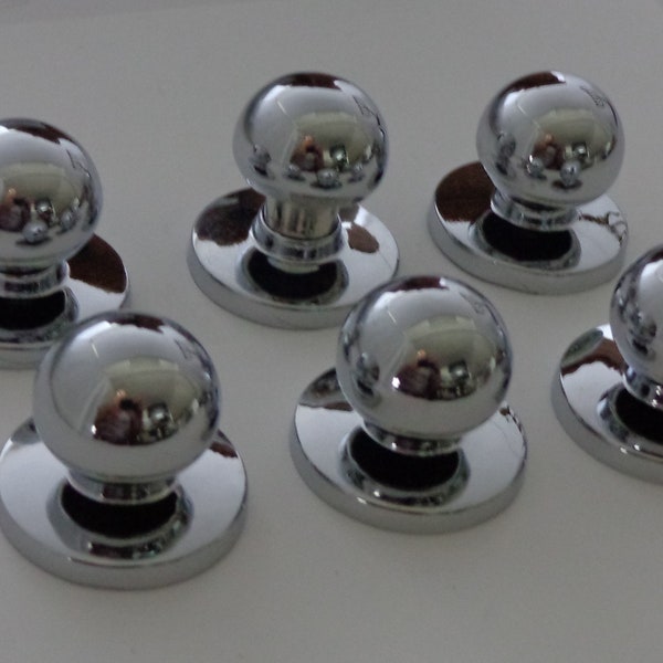 Vintage Silver Round Ball Knob & Back Plate 6 Chrome Cabinet Dresser Drawer Knobs Back Plates Hardware