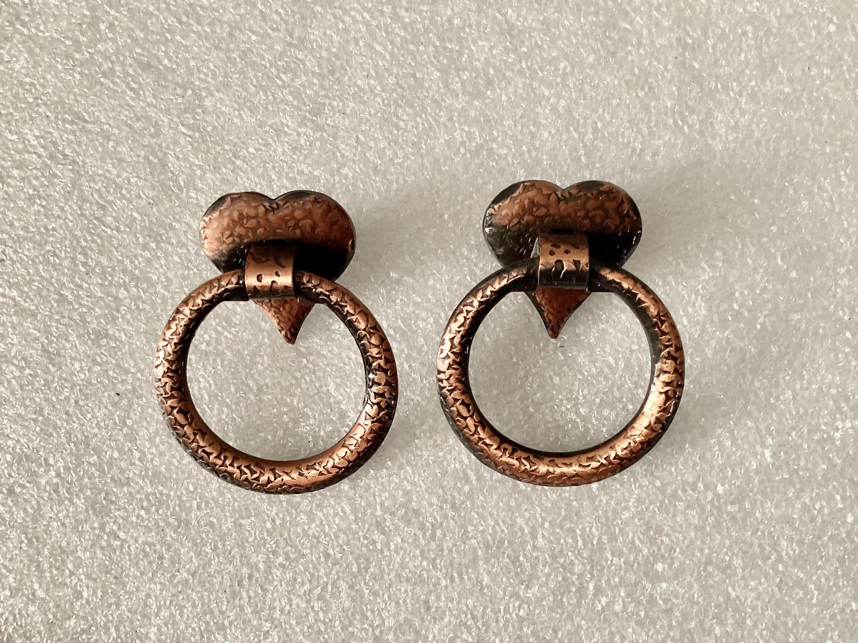 Hammered Ring Pulls Vintage Antique Copper Hardware Made in USA Set of 2