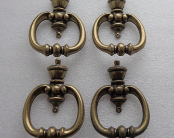 4 Dresser Faux Drop Pulls, Single Screw hole, Vintage Antique Brass 28211 Hardware