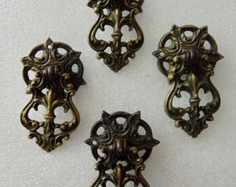 Set of 4 Small Drop Pulls, Antique Brass, Vintage K784 Hardware