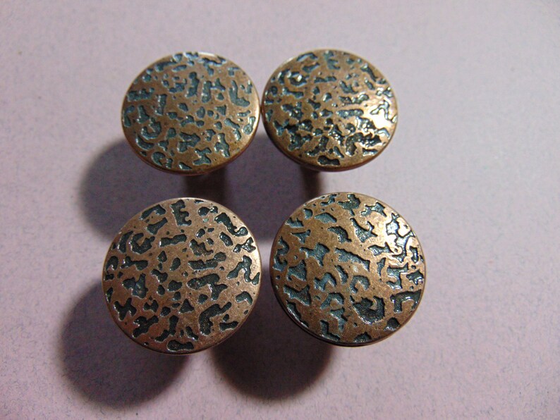 4 Small Antique Copper Round Knobs Cabinet Dresser Drawer Etsy
