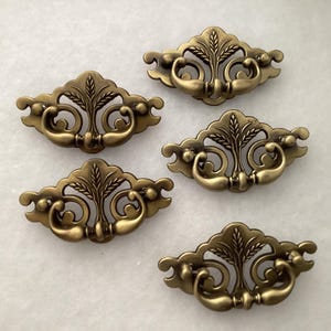 Traditional Drop Pulls 3 inch CtC Antique Brass Drawer Hardware set of 5