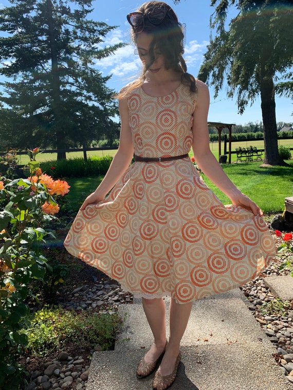Vintage 1950's Orange Swirl Target Printed Cotton