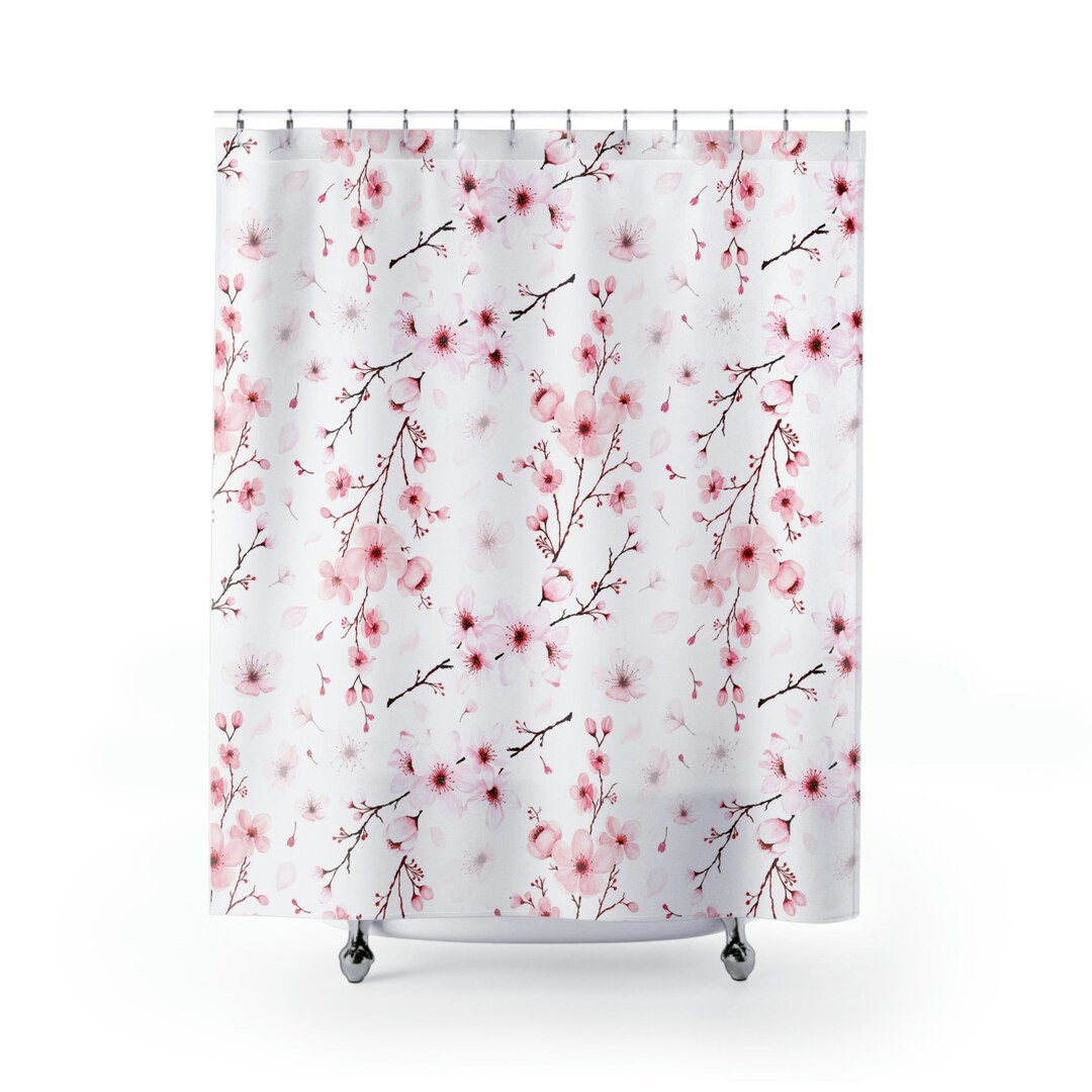 White Cherry Blossom Shower Curtains Etsy