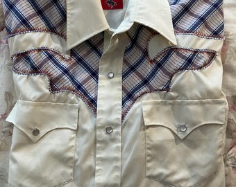 Vintage cowboyshirt voor heren Chute #1 met verlamde knopen en geruite schouderinleg Grote parachute nummer één