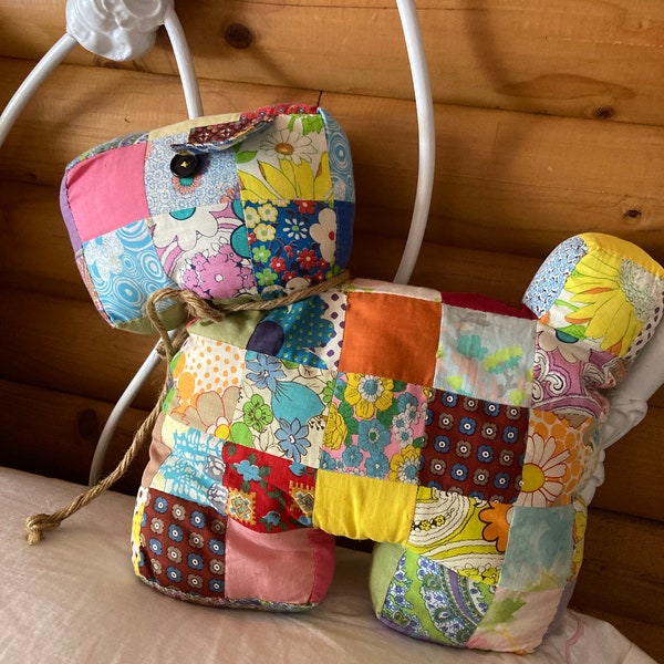 Patchwork Scotty dog handmade 1960s pillow