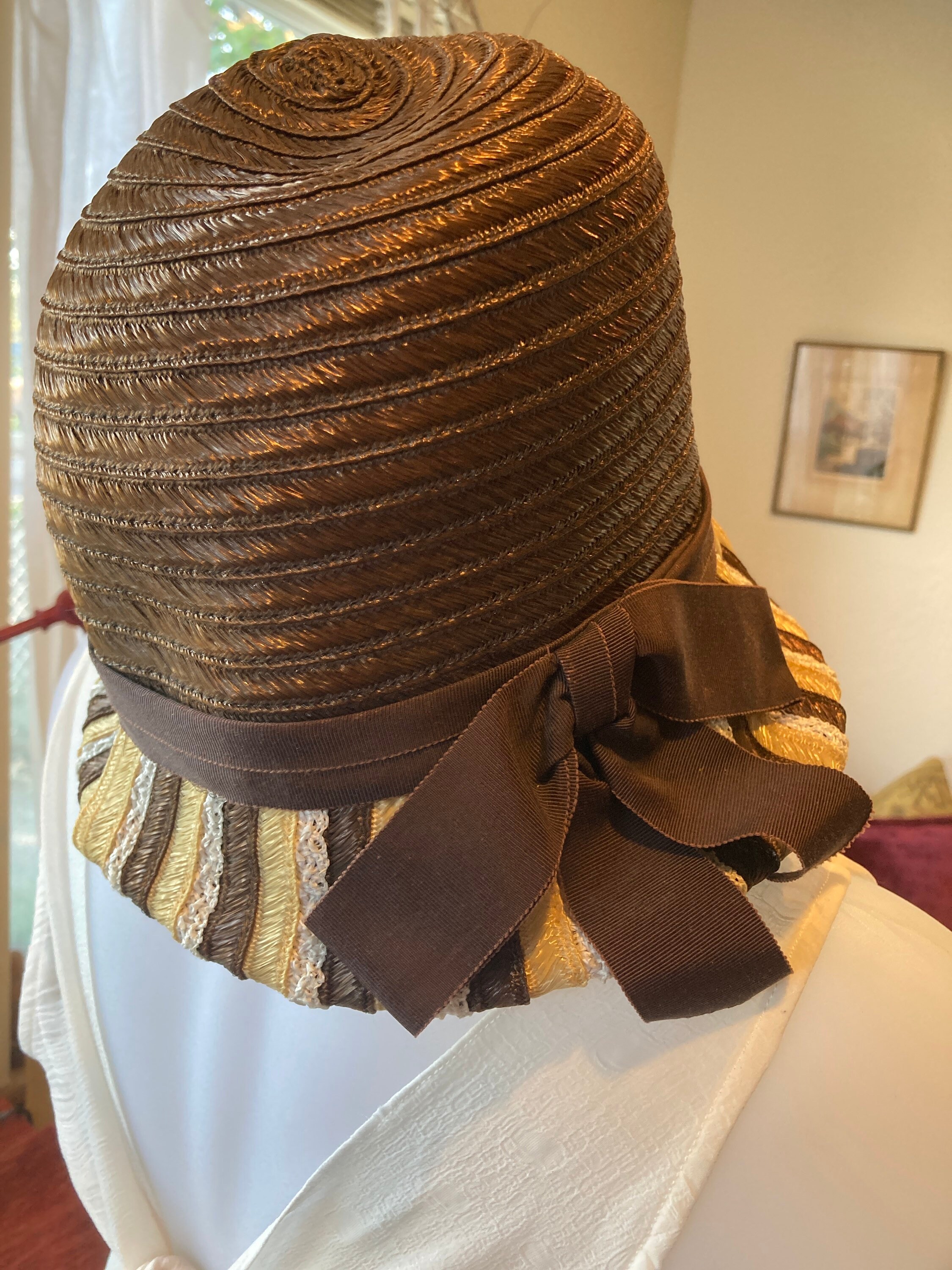 Cellophane Straw 1960's 6” High Rimmed Hat Union Made by Cellophane Straw 1960's 6” High Rimmed Hat Union Made by