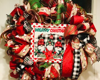 Buffalo plaid gnome wreath