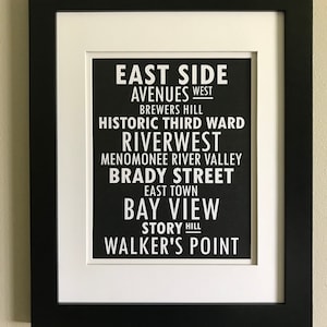 Unframed Milwaukee WI Neighborhoods Cities 8 x 10 or 5 x 7 Print Only