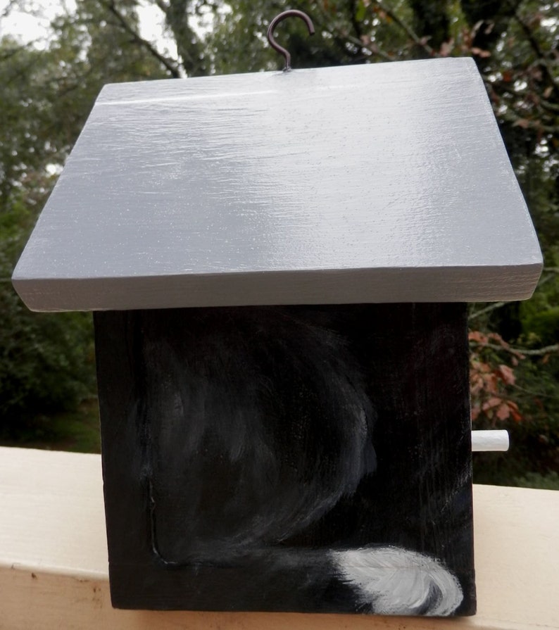 Bird House Hand Painted Black Tuxedo Cat Custom Made Original Wood Outdoor image 4