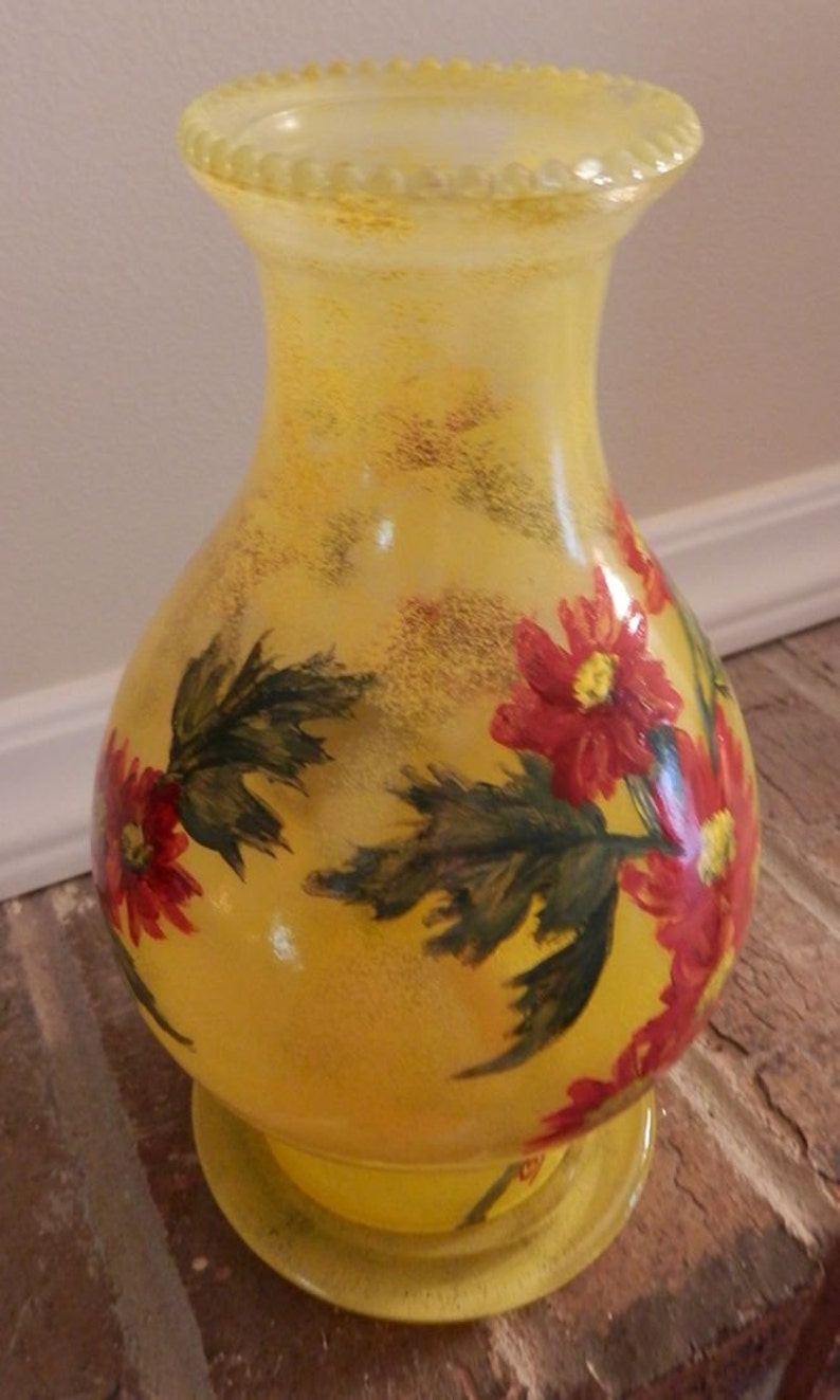 Handpainted Hurricane Glass Lamp Shade Yellow Red Daisies Etsy