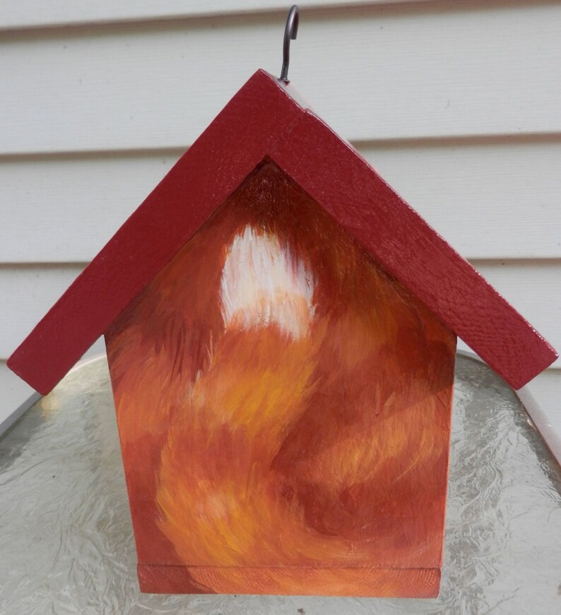 Bird House Hand Painted Custom Orange Tuxedo Cat Design Wood image 4