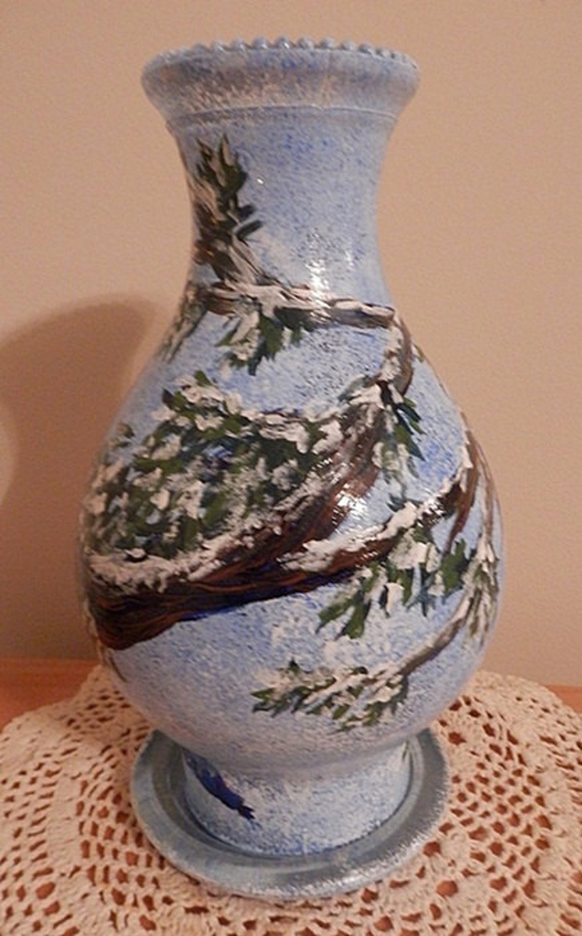 Hand Painted Glass Hurricane Lamp Shade Winter Blue Jay Etsy