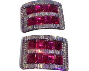 Handmade Irish Dance Heavy Shoe Buckles Pair - Hot Pink & AB Crystal