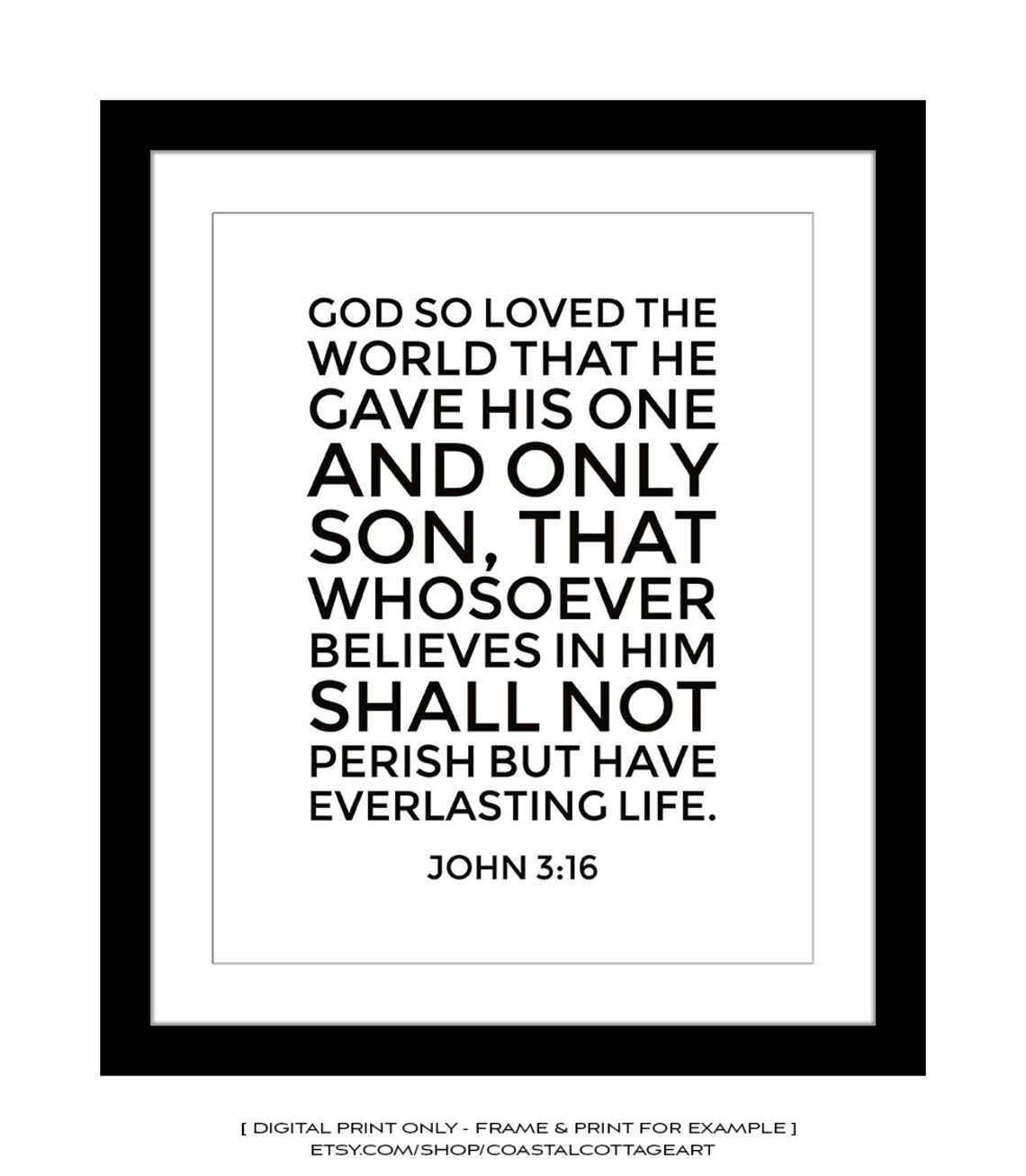 John 3 16, Digital Download, Inspirational, Bible Verses, Bible Verse ...