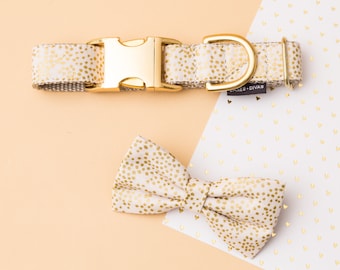 Champagne & Gold Dog Collar and Bow Tie Set - Metallic Wedding Dog or Cat Collar