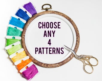 Any 4 Cross Stitch Pattern Bundle - Modern Cross Stitch PDF Bundle - Choose Your Own Package