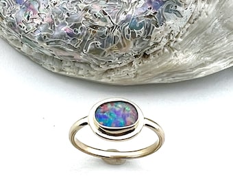 Australian Opal Ring in 14k Gold, October Birthstone Ring, Classic Gemstone Ring