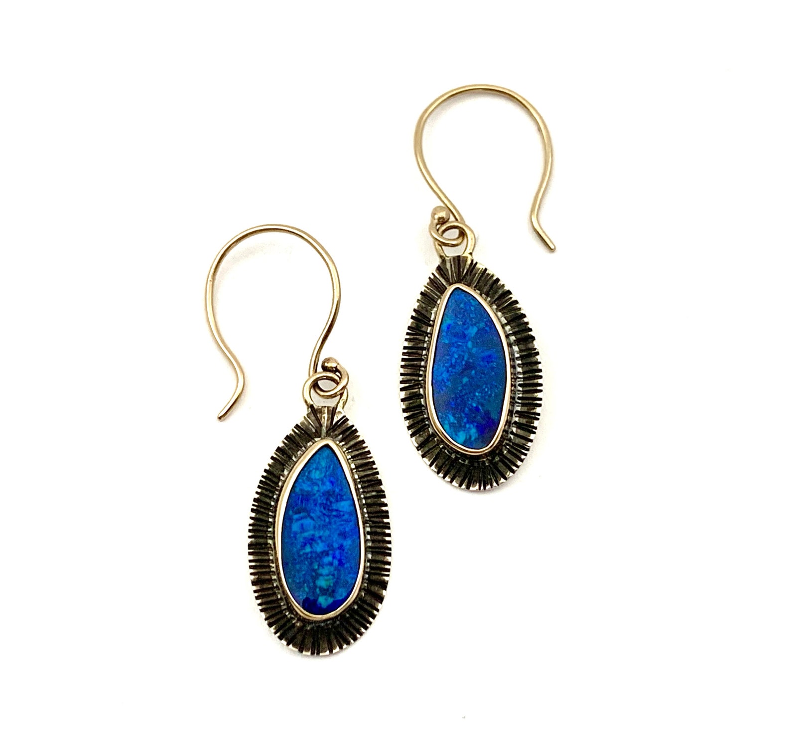 Australian Opal Earrings Blue Opals set in 14k Gold and | Etsy