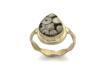 Snakeskin Agate Ring, Gold Ring, OOAK 14K ring, Natural Stone Statement Ring,