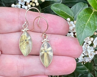 Rutilated Quartz Earrings In Gold and Silver, Natural Gemstone Jewelry, OOAK Gem Earrings