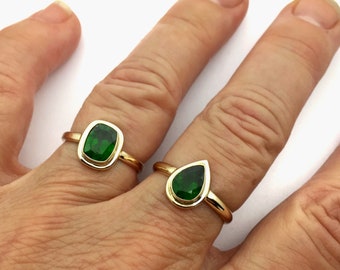 Chrome Diopside Rings in 14k gold, Forest Green Stones in Solid Gold