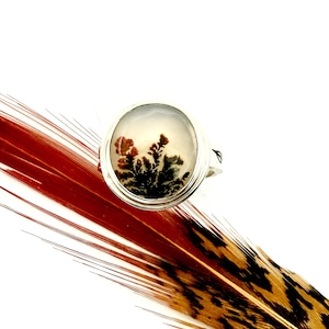 Dendritic Agate Ring in Sterling Silver, OOAK Scenic Stone Ring