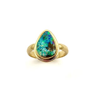 Australian Opal 14k Gold Ring, Natural Solid Opal Statement Ring