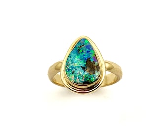 Australian Opal 14k Gold Ring, Natural Solid Opal Statement Ring