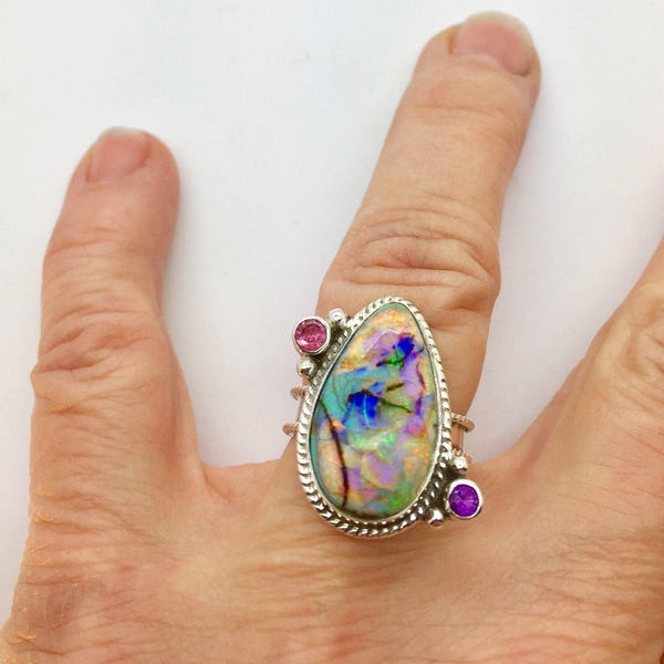 Monarca anillo del ópalo, anillo del ópalo con las piedras preciosas, esterlina anillo del ópalo, anillo de ópalo, anillo del ópalo de las mujeres