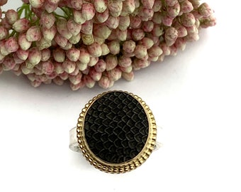 Snakeskin agate statement ring in 14k Gold and Sterling Silver