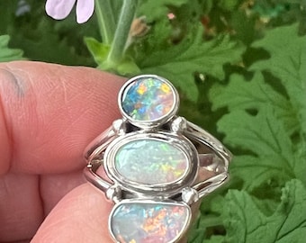 Australian Opal Ring in Sterling Silver, Solid Opal Statement Ring, October Birthstone Jewelry