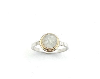 Carved Moonstone Face Ring In 14k Gold and Silver, Moon Face Ring, Rainbow Moonstone Ring