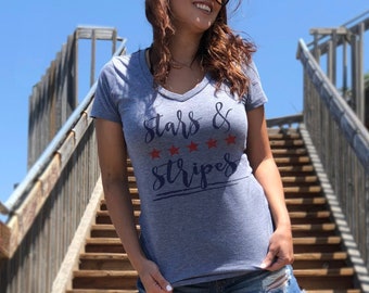 Stars and Stripes Shirt Womens, Fourth of July Shirt Women, Patriotic Womens V Neck, 4th of July Tshirt Women, America Shirt, USA Shirt