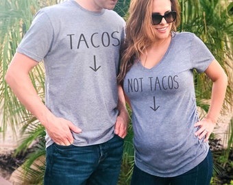 Tacos and Not Tacos Pregnancy Couple Shirt set, Pregnancy Announcement Shirts Matching Couple T-Shirts, Tacos Maternity Shirt, Mom To Be