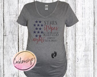 Stars Stripes Sleepless Nights Maternity Shirt, Fourth of July Pregnancy Announcement, July 4th Baby Announcement, Pregnant July 4th