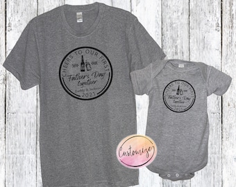 Our First Fathers Day Together Matching Shirts, Cheers First Fathers Day Shirt Set, Custom New Dad Gift, Daddy Baby Bodysuit Set