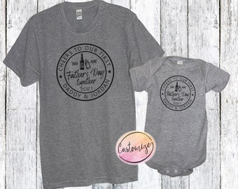 Cheers First Fathers Day Shirt Set Beer Bottle, Daddy Baby Bodysuit Matching Set, Custom New Dad Gift, Pink Blue Fathers Day Shirts