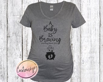 A Baby Is Brewing Halloween Pregnancy Announcement Maternity Shirt, Halloween Custom Maternity Shirt, Baby Brewing Pregnancy Shirt