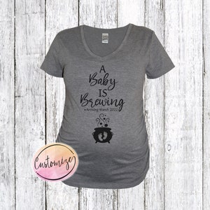 A Baby Is Brewing Halloween Pregnancy Announcement Maternity Shirt, Halloween Custom Maternity Shirt, Baby Brewing Pregnancy Shirt