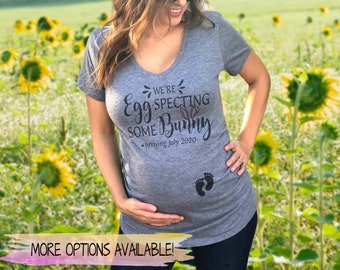 Easter Pregnancy Announcement Maternity Shirt, We're Eggspecting Some Bunny Custom Pregnancy Shirt Easter Maternity, Easter Gender Reveal