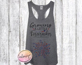 Growing a Little Firecracker July 4th Tank Top, Fourth of July Pregnancy Announcement Tank, Maternity or Racerback, Baby Shower Gift