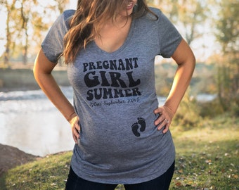 Pregnant Girl Summer Maternity Shirt Personalized, Summer Pregnancy Announcement Shirt, Pregnant Mom Shirt, Baby Shower Gift, Due Date