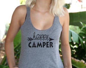 Happy Camper Tank Top, Camping shirt, Outdoor Racerback