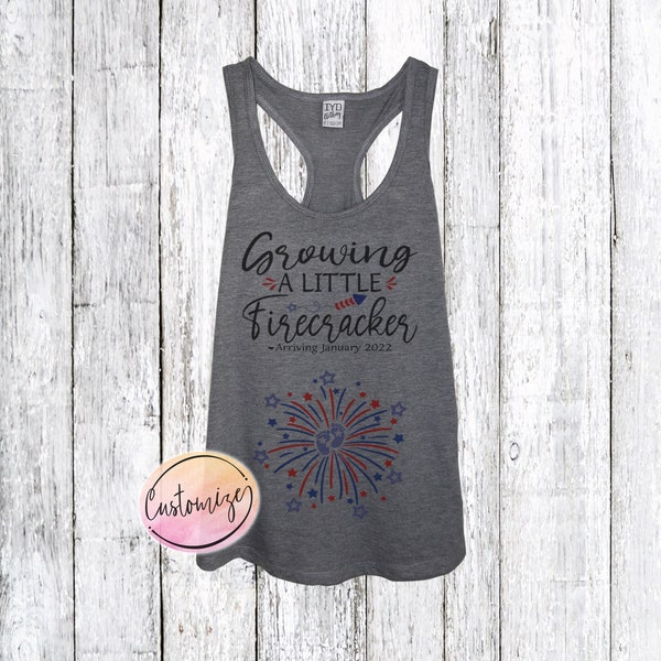 Growing A Little Firecracker Fourth Of July Pregnancy Announcement Tank, 4th Of July Pregnancy Reveal Shirt, Custom Fourth of July Pregnancy