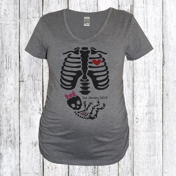 Skeleton Maternity Halloween Pregnancy Shirt, Maternity Skeleton Shirt, Custom Funny Halloween Maternity Shirt, Funny Pregnancy Baby Girl