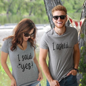 I Asked I Said Yes Matching Couples Shirt Set, Matching Engagement T-Shirt For Couples, Mr. Mrs. Shirt, Bridal Shower Engagement Gift