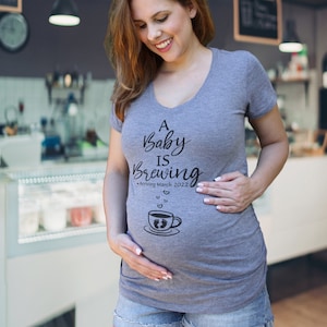 A Baby Is Brewing Pregnancy Announcement Maternity Shirt, Custom Maternity Shirt, Baby Brewing Pregnancy Shirt, Funny Baby reveal Pregnancy