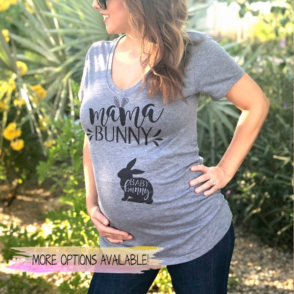 Mama Bunny Baby Bunny Shirt, Easter Pregnancy Announcement Women's Maternity Shirt, Mama Bunny Shirt With Bunny Ears, Easter Maternity Shirt